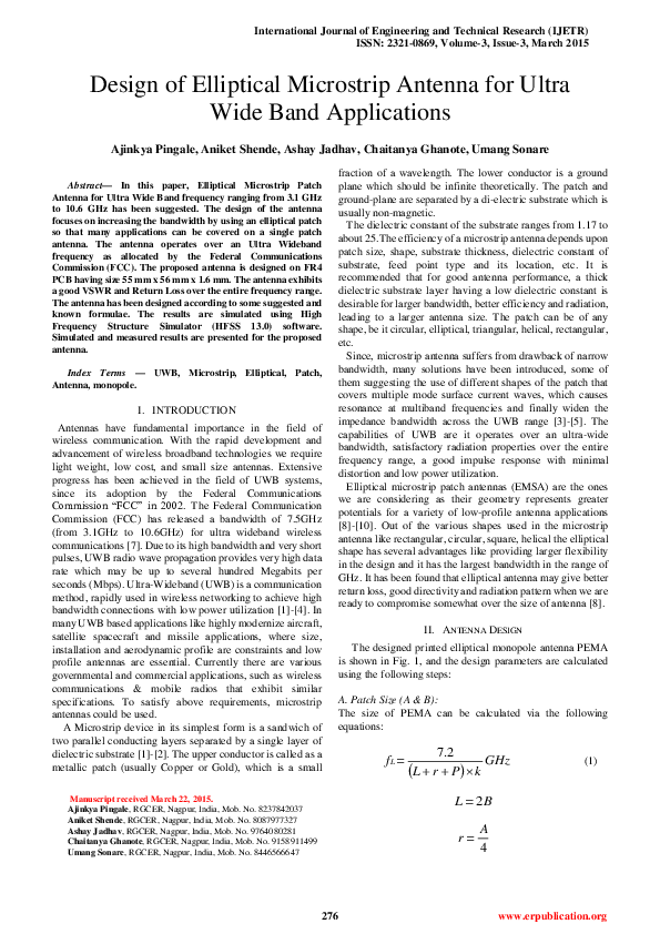 (PDF) Design of Elliptical Microstrip Antenna for Ultra Wide Band ...