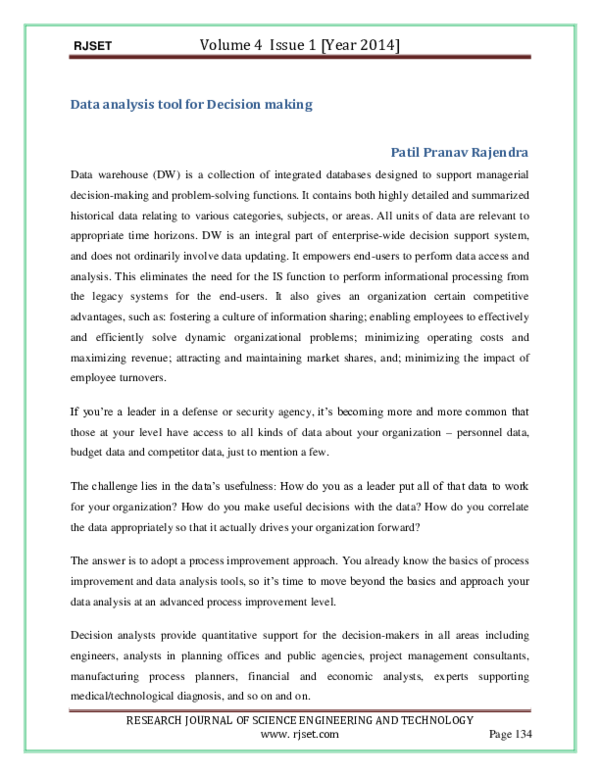 (PDF) Data analysis tool for Decision making