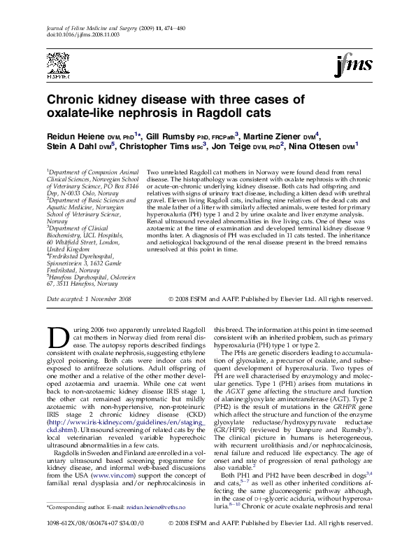 (PDF) Chronic kidney disease with three cases of oxalatelike nephrosis