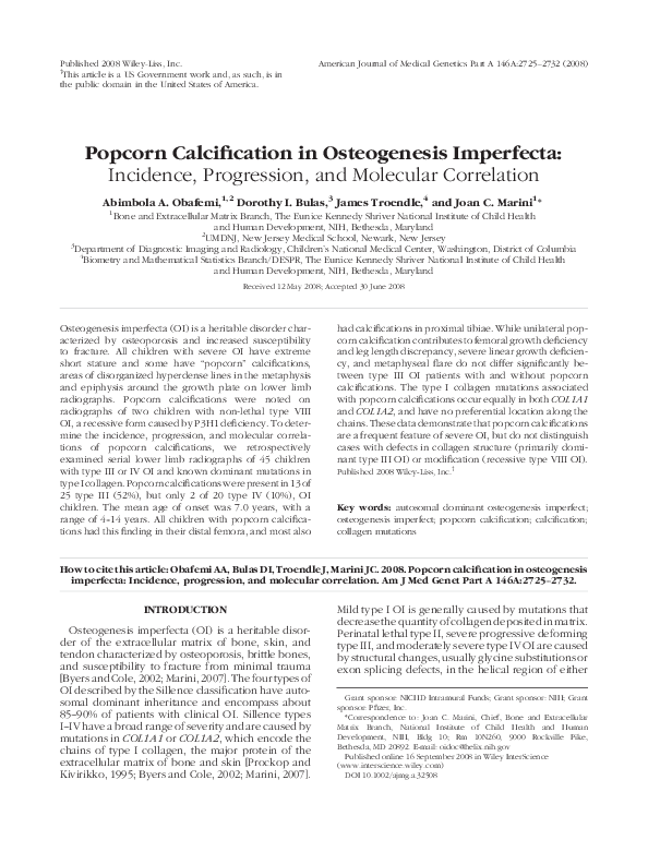 (PDF) Popcorn calcification in osteogenesis imperfecta Incidence