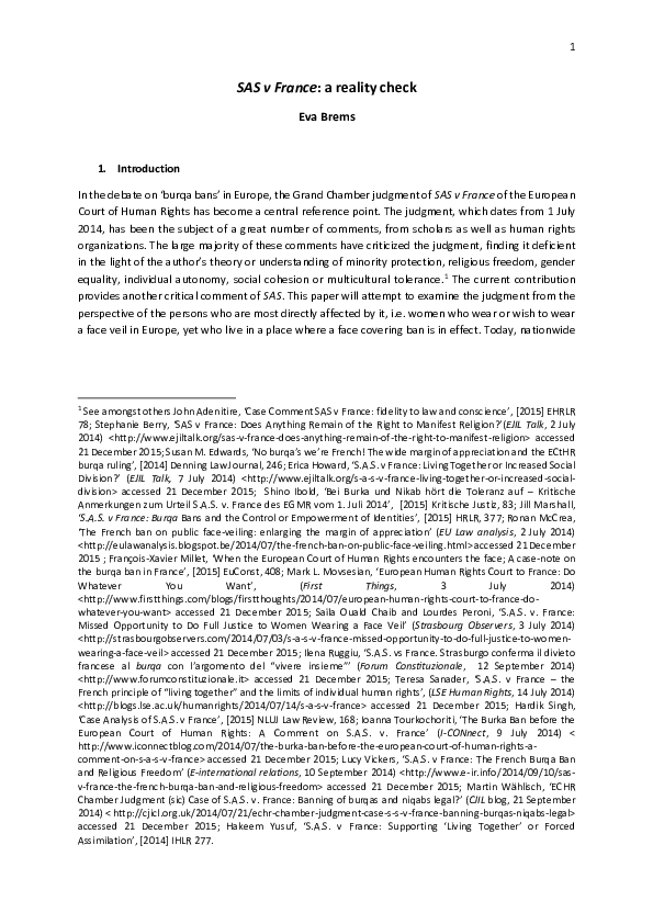 (PDF) SAS v France a reality check E. Brems Academia.edu