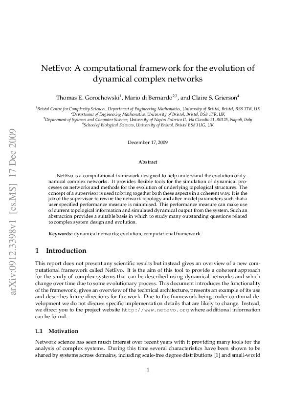 (PDF) NetEvo: A computational framework for the evolution of dynamical ...