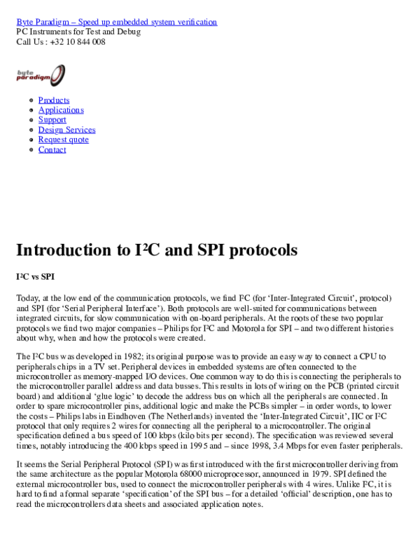 (PDF) Introduction to I²C and SPI protocols