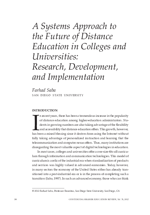 (PDF) A Systems Approach to the Future of Distance Education in ...