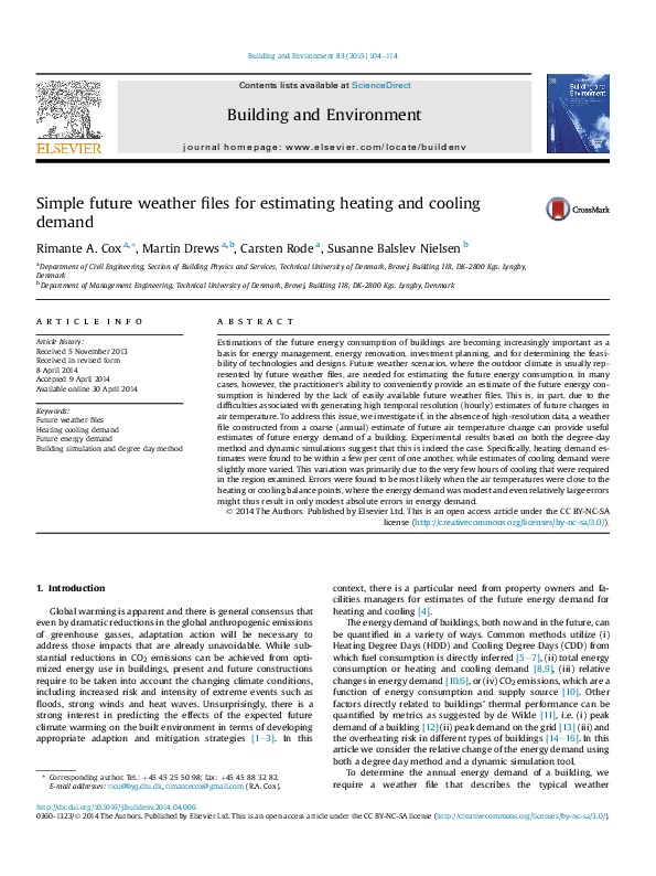 (PDF) Simple future weather files for estimating heating and cooling demand