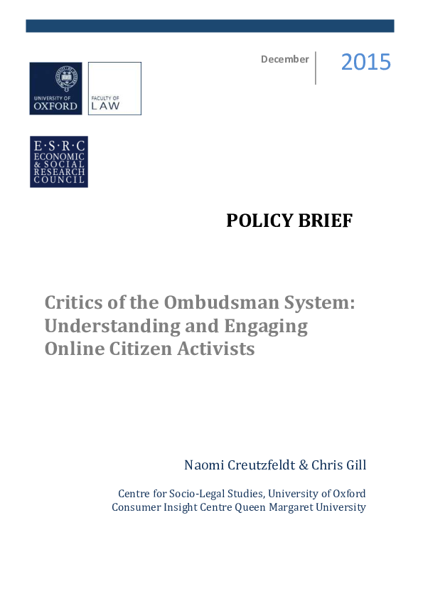 (PDF) Critics of the Ombudsman System: Understanding and Engaging ...
