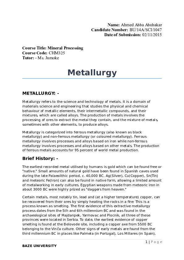 (DOC) Introduction To Metallurgy & Halogen Reactions/Processes