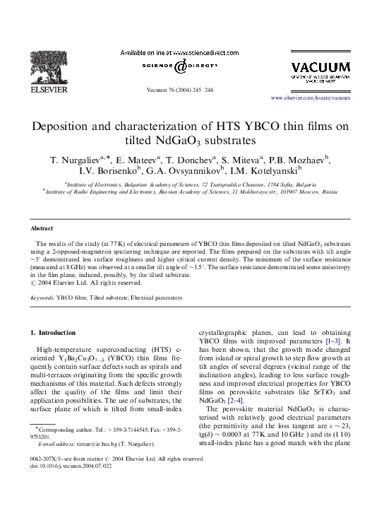 (PDF) Deposition and characterization of HTS YBCO thin films on tilted ...