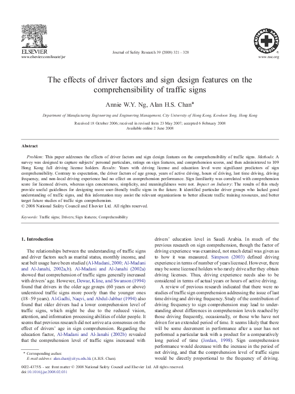 (PDF) The effects of driver factors and sign design features on the ...