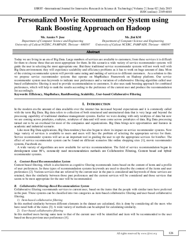 (PDF) Personalized Movie Recommender System using Rank Boosting ...