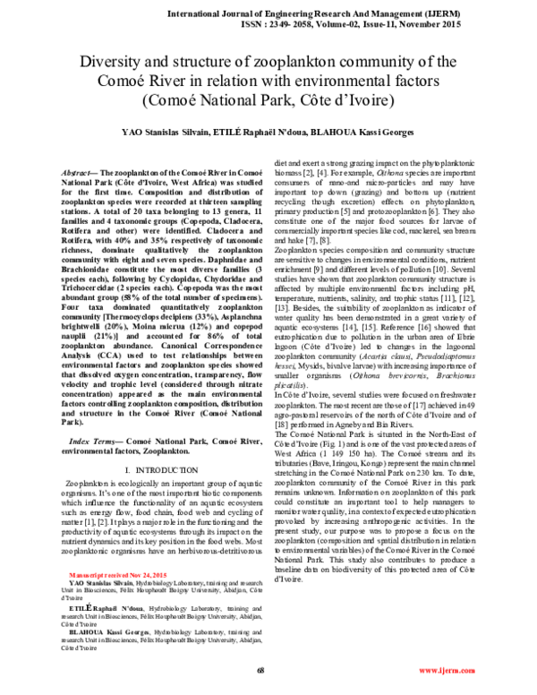 A comparative study of zooplankton diversity and abundance from three different types of water body image