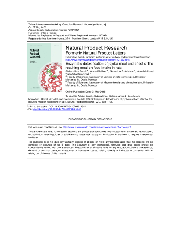 (PDF) Enzymatic detoxification of jojoba meal and effect of the ...