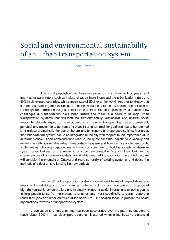 (PDF) Social and environmental sustainability of an urban ...