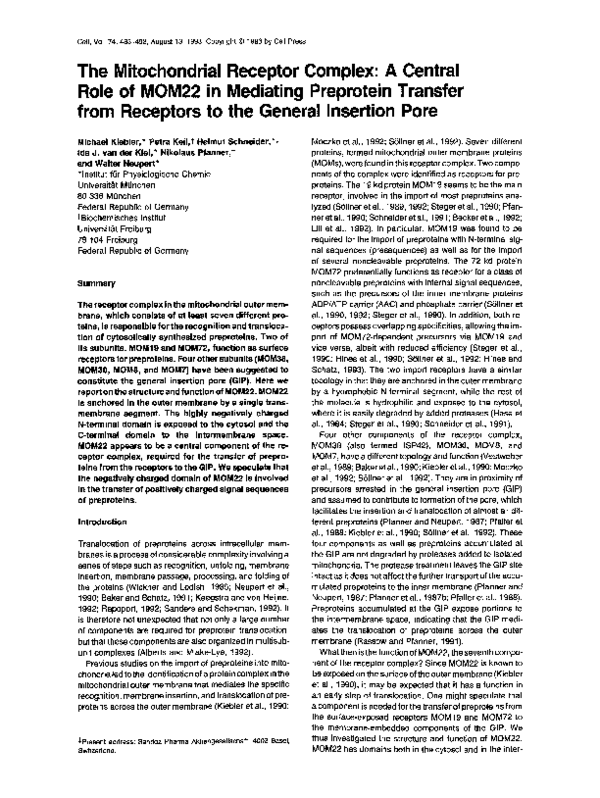 (PDF) The mitochondrial receptor complex: A central role of MOM22 in ...