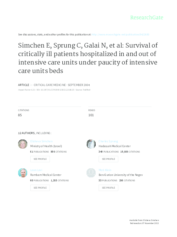 PDF) Survival of critically ill patients hospitalized in and out ...