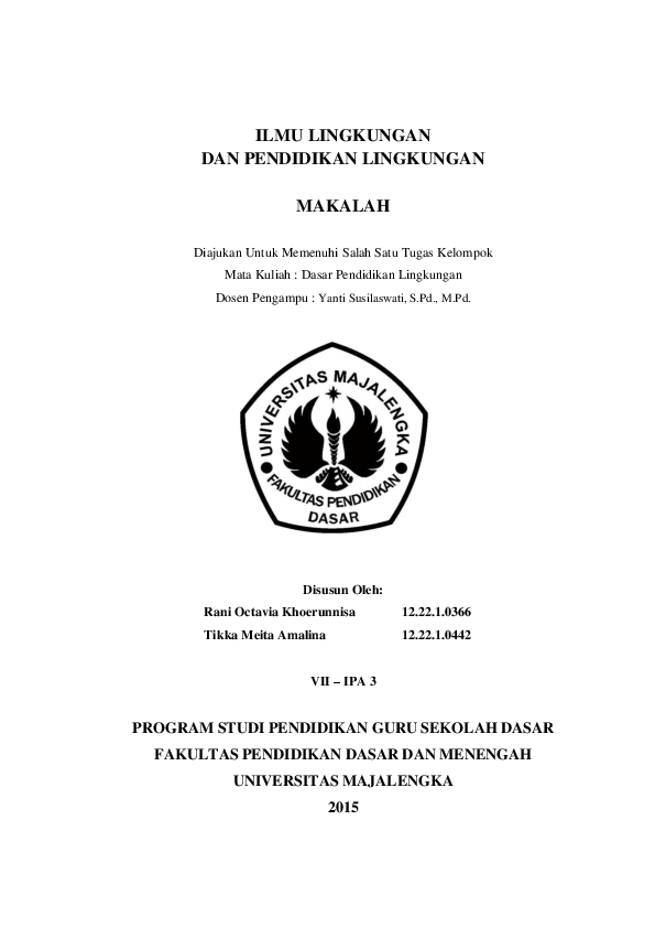 Pdf Ilmu Lingkungan Dan Pendidikan Lingkungan Rani Octavia Khoerunnisa Academia Edu