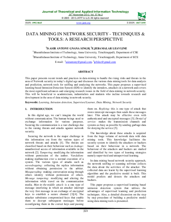 (PDF) DATA MINING IN NETWORK SECURITY - TECHNIQUES & TOOLS: A RESEARCH ...