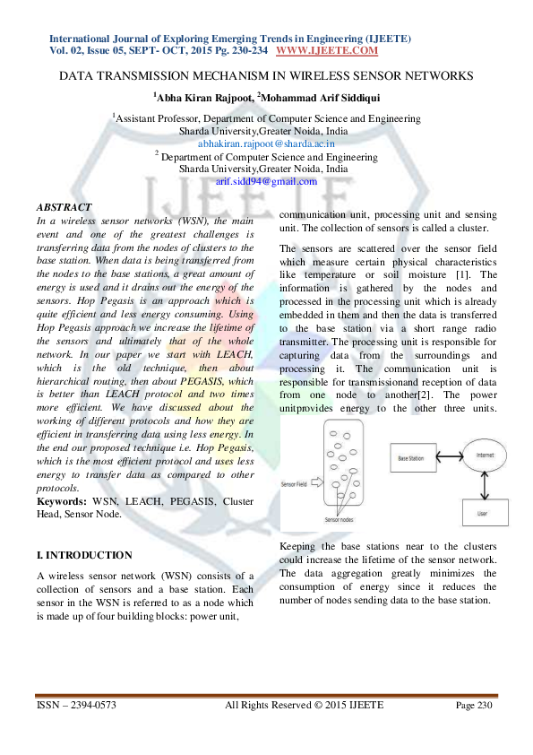 (PDF) DATA TRANSMISSION MECHANISM IN WIRELESS SENSOR NETWORKS