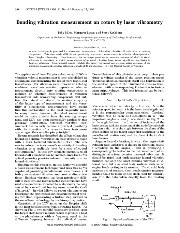 (PDF) Bending vibration measurement on rotors by laser vibrometry