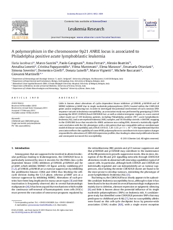 (PDF) A polymorphism in the chromosome 9p21 ANRIL locus is associated ...