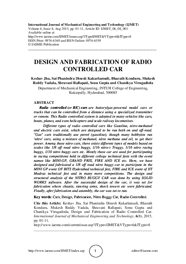 (PDF) DESIGN AND FABRICATION OF RADIO CONTROLLED CAR IAEME Publication Academia.edu (PDF) DESIGN AND FABRICATION OF RADIO CONTROLLED CAR IAEME Publication Academia.edu