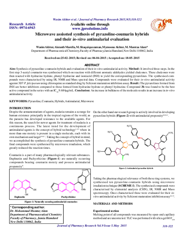 (PDF) Microwave assissted synthesis of pyrazoline-coumarin hybrids and ...