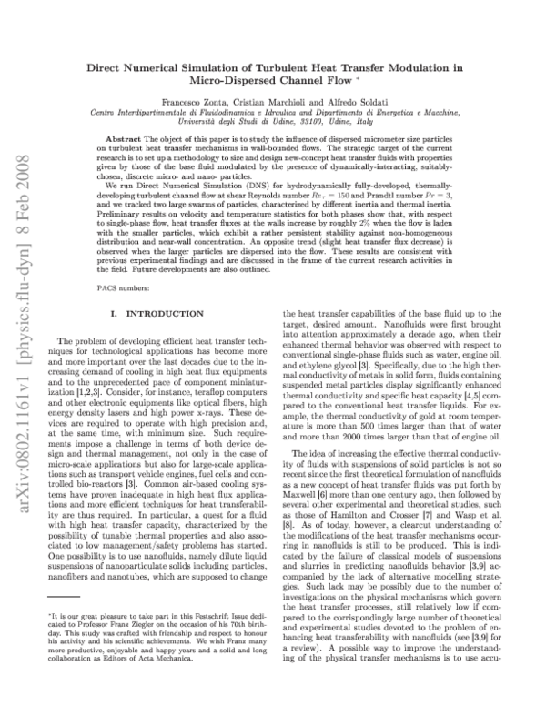 (PDF) Direct numerical simulation of turbulent heat transfer modulation ...