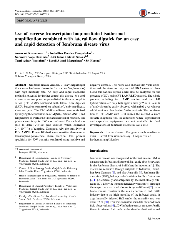 (PDF) Use of reverse transcription loop-mediated isothermal ...