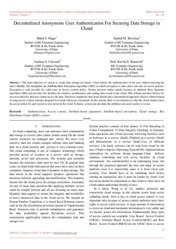 (PDF) Decentralized Anonymous User Authentication For Securing Data ...