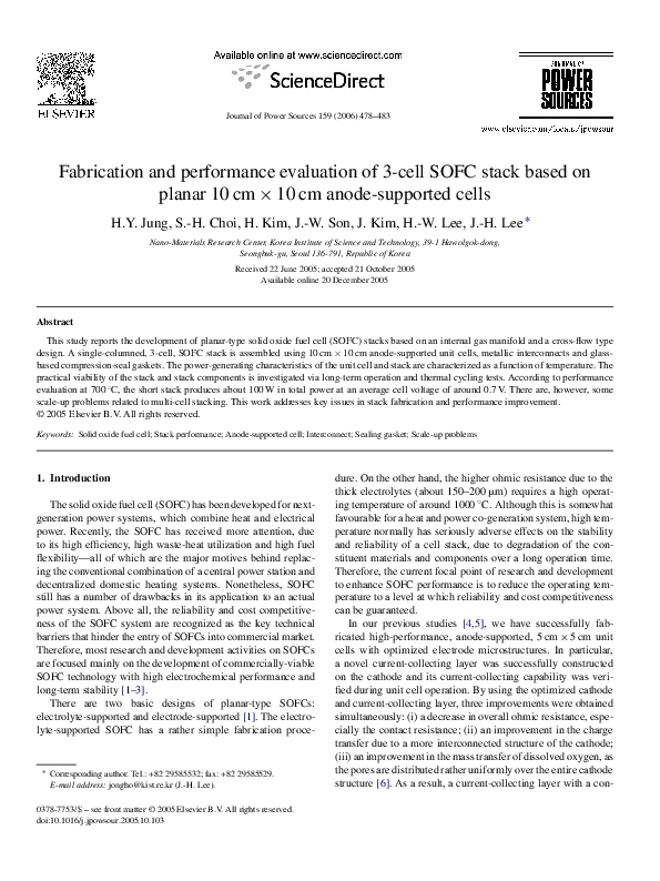 (PDF) Fabrication and performance evaluation of 3-cell SOFC stack based ...