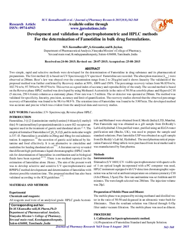 (PDF) Development and validation of spectrophotometric and HPLC methods ...