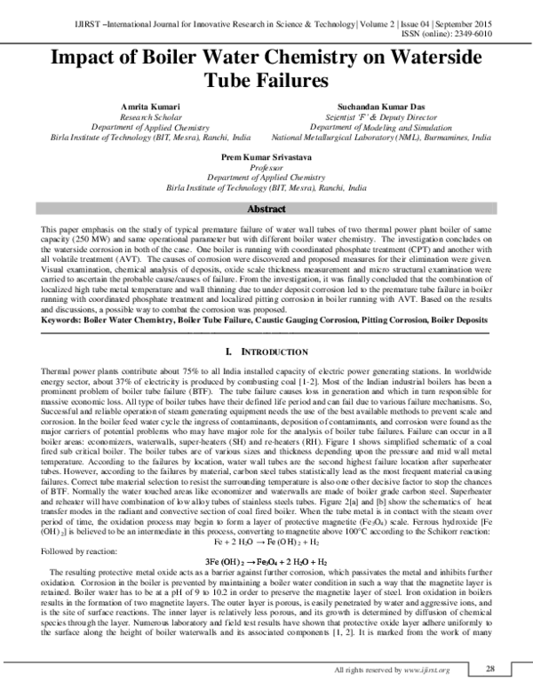 (PDF) Impact of Boiler Water Chemistry on Waterside Tube Failures