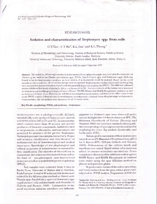 (PDF) Isolation and characterization of Streptomyces spp. from soils