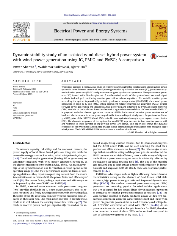 (PDF) Dynamic stability study of an isolated wind-diesel hybrid power ...
