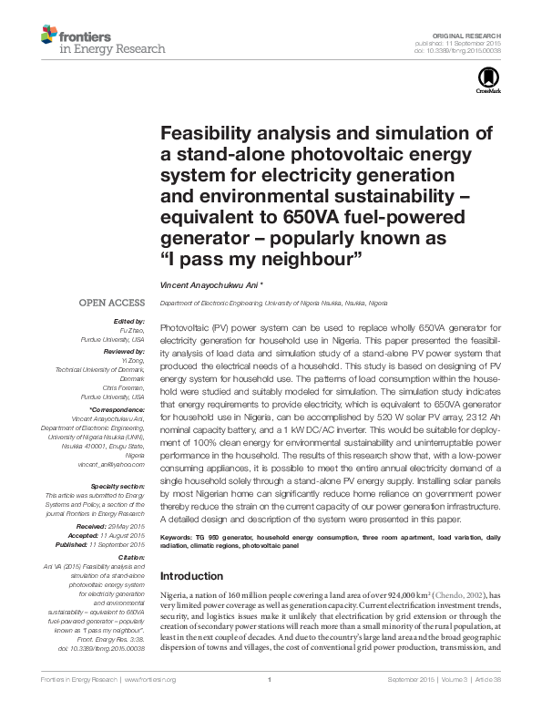 (PDF) Feasibility analysis and simulation of a stand-alone photovoltaic ...