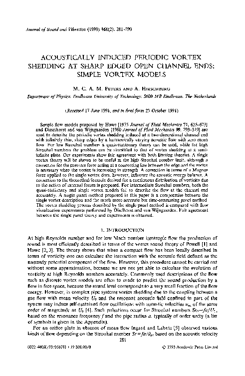 (PDF) Acoustically Induced Periodic Vortex Shedding At Sharp Edged Open ...