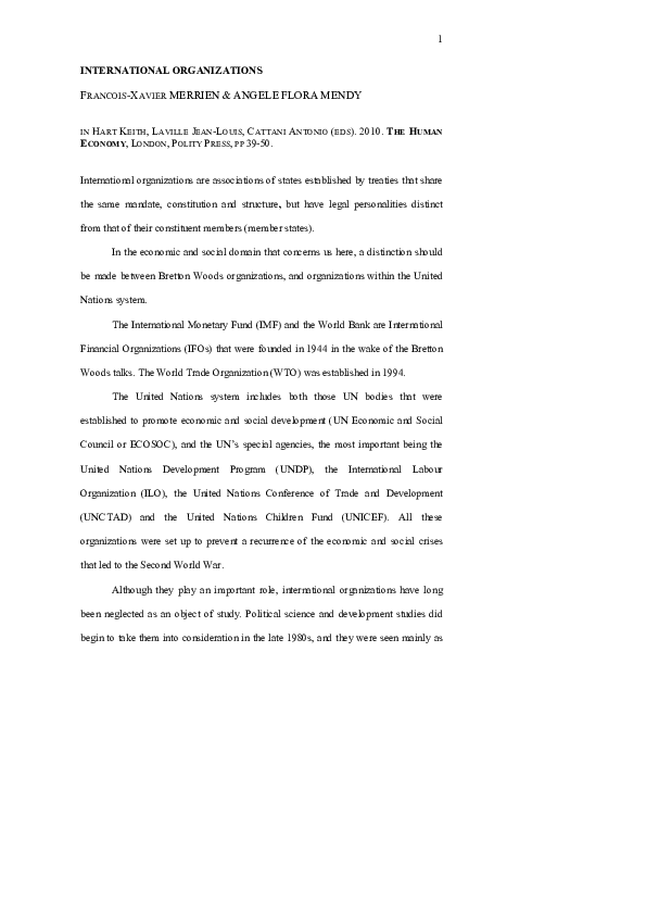 (PDF) International Organizations