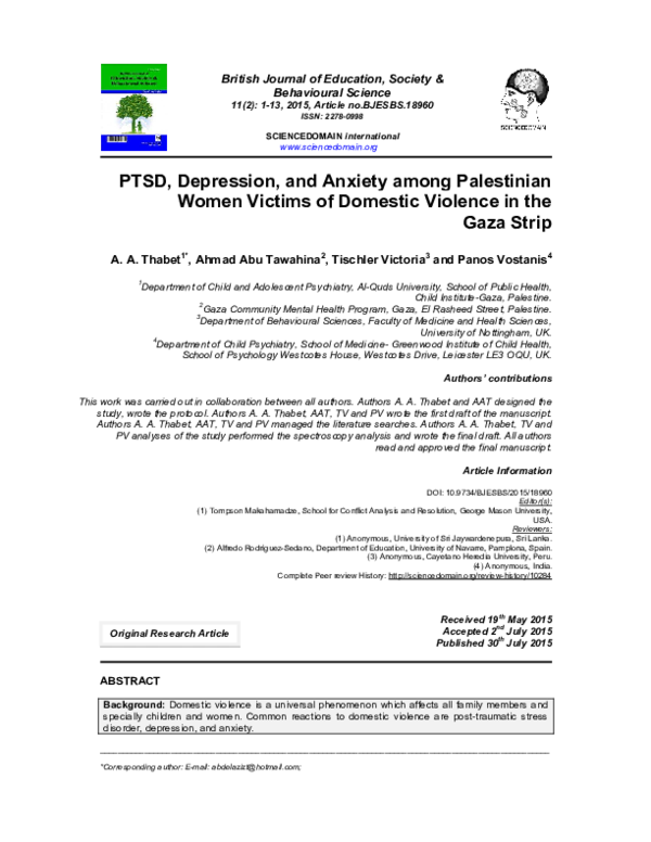 (PDF) PTSD, Depression, and Anxiety among Palestinian Women Victims of ...