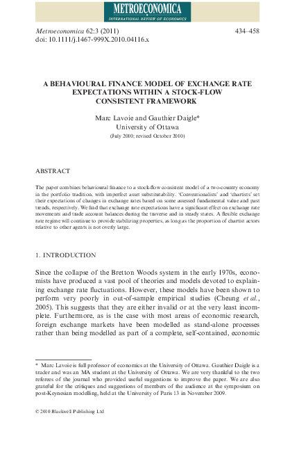 Pdf A Behavioural Finance Model Of Exchange Rate Expectations A Behavioural Finance Model Of Exchange