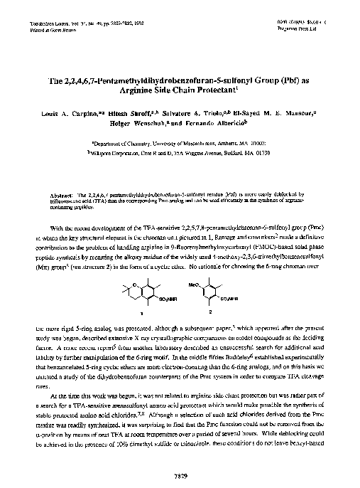 (PDF) The 2,2,4,6,7-pentamethyldihydrobenzofuran-5-sulfonyl group (Pbf ...