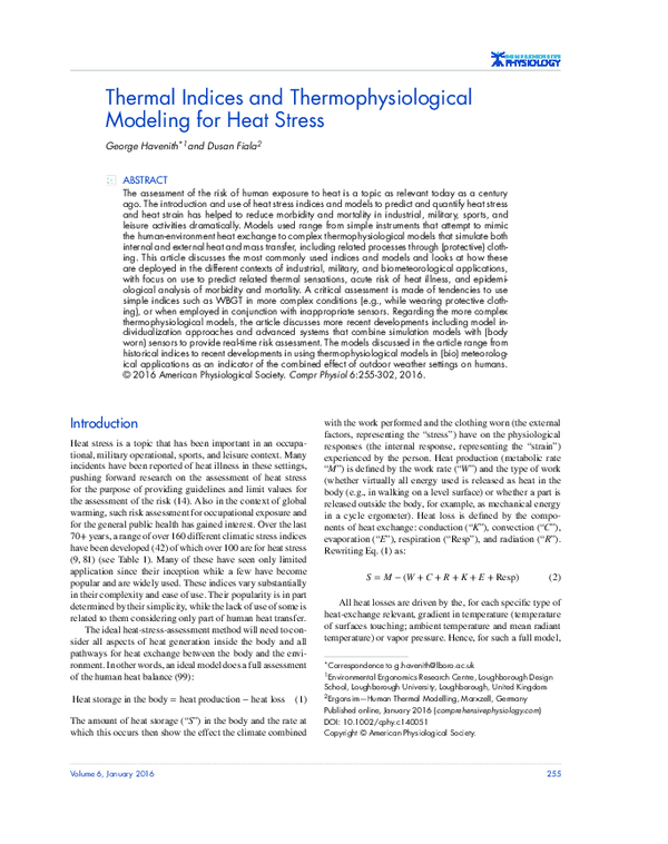 (PDF) Thermal Indices and Thermophysiological Modeling for Heat Stress