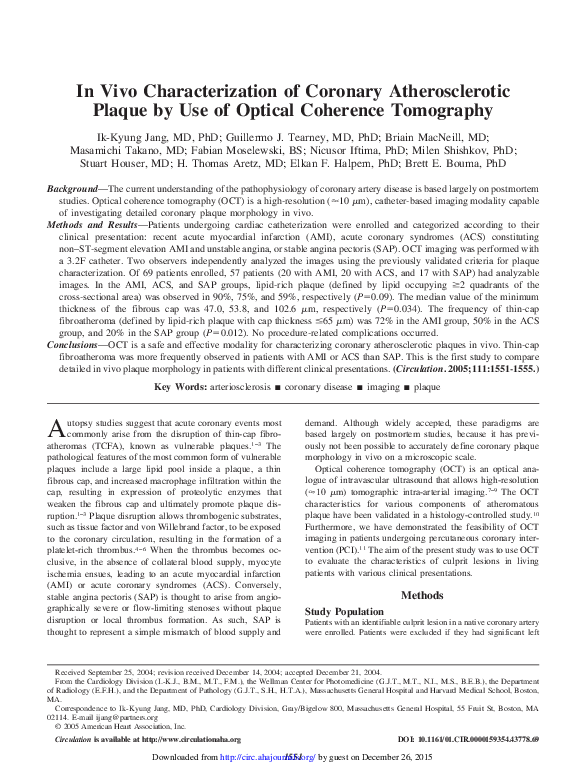 (PDF) In Vivo Characterization of Coronary Atherosclerotic Plaque by ...