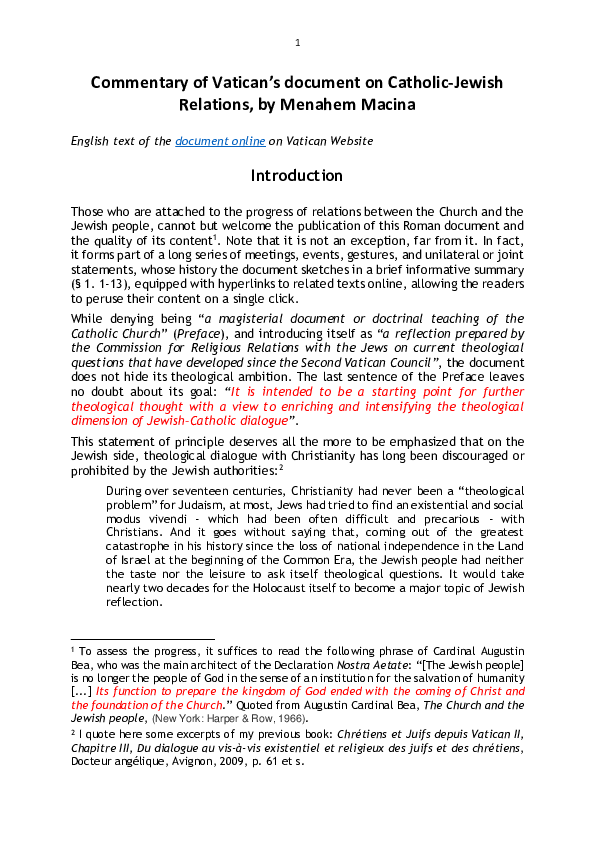 (PDF) Commentary of Vatican’s document on Catholic-Jewish Relations, by ...