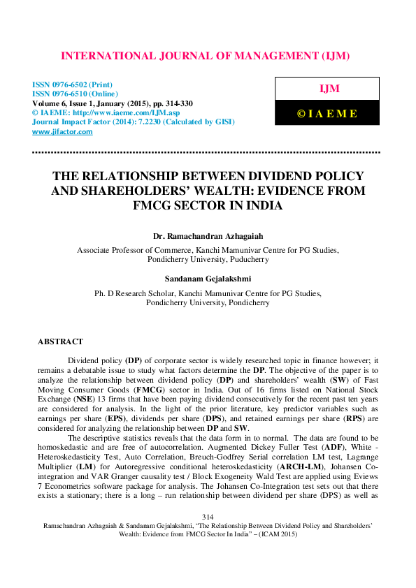Pdf The Relationship Between Dividend Policy And Shareholders Wealth Pdf The Relationship Between Dividend Policy And Shareholders Wealth