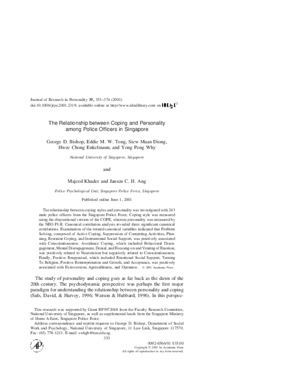 (PDF) The Relationship between Coping and Personality among Police ...