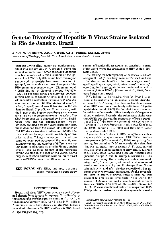 (PDF) Genetic diversity of hepatitis B virus strains isolated in Rio de ...