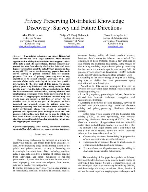 (PDF) Privacy Preserving Distributed Knowledge Discovery: Survey and ...