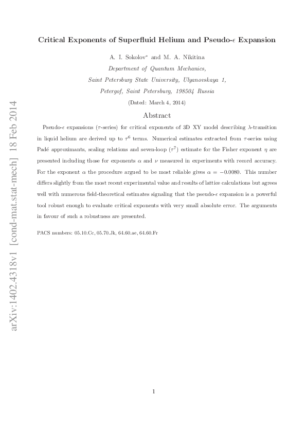 (PDF) Critical Exponents of Superfluid Helium and Pseudo-$\epsilon ...