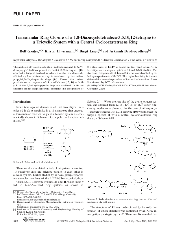 (PDF) Transannular Ring Closure of a 1,8-Diazacyclotetradeca-3,5,10,12 ...