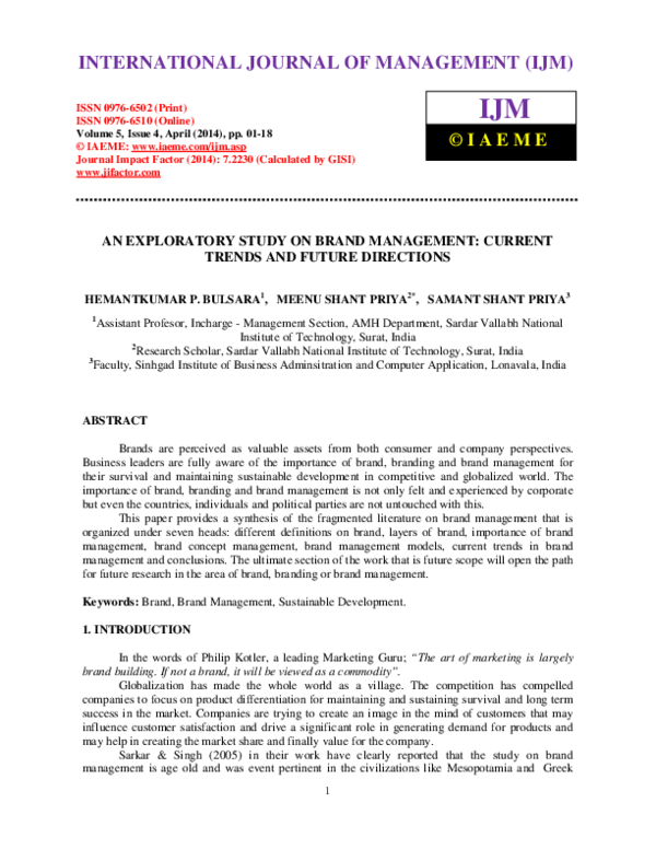(PDF) AN EXPLORATORY STUDY ON BRAND MANAGEMENT: CURRENT TRENDS AND ...